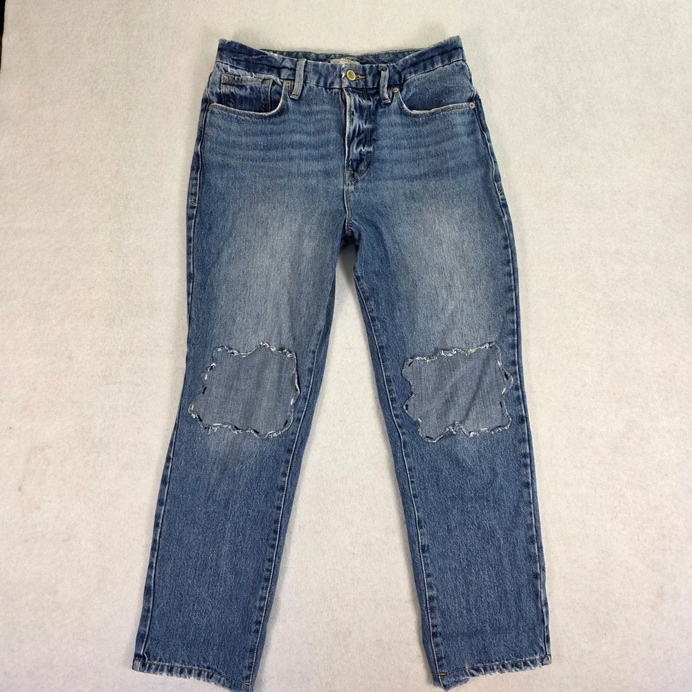 Good American Womens High Rise Straight Leg Distressed Jeans Blue‎ GV050T 6/28